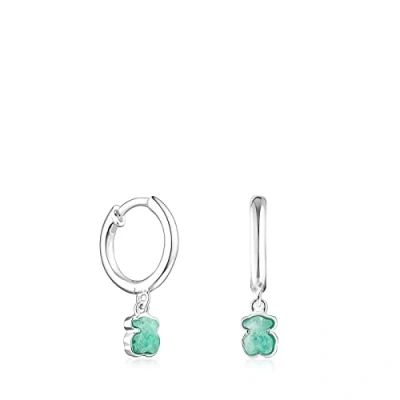 Imagen de TOUS Pendientes de Plata Primera Ley para Mujer con Amazonita Motivo Oso 0,46 cm, Cierre Criolla, Elegante y Diferente, Colección Cool Color