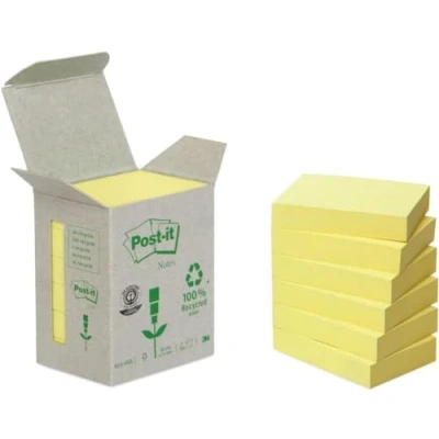 Imagen de Post It Notas Recicladas Canary Yellow, Paquete de 6 Blocs Notas, 100 Hojas por Bloc, 38 x 51 mm, Color Amarillo, Adhesivas Hechas Papel 100% Reciclado