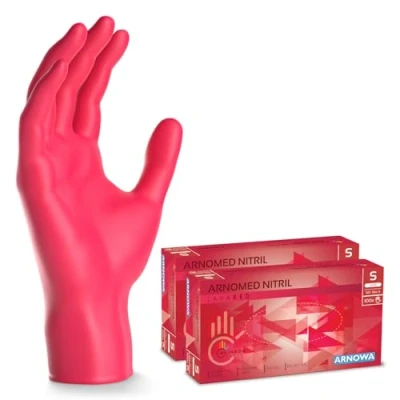 Imagen de ARNOMED guantes nitrilo talla S, rojo, de nitrilo, 200 unidades (2 cajas), desechables sin polvo, goma látex, en tallas XS, M, L y XL