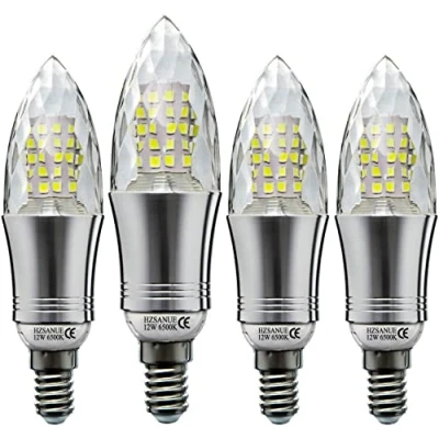 Imagen de HZSANUE Bombillas de Vela LED E14 12W, Incandescentes Equivalente 100W, Blanco Frío 6500K, 1350Lm, Pequeño Tornillo Edison Vela, Paquete 4