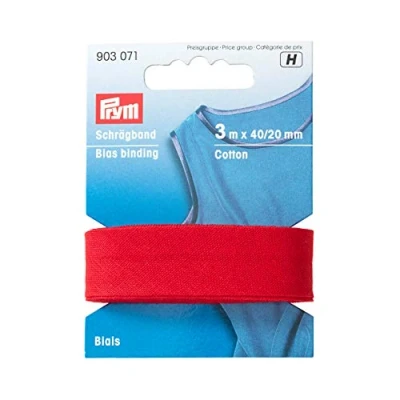 Imagen de Prym Cinta al bies de algodón, color rojo, 100% CO, 20 mm Falzung: 40/20 3 m,