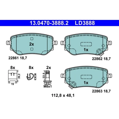 Imagen de ATE 13.0470 3888.2 Juego de pastillas freno con avisador acústico desgaste tornillos pinza accesorios NISSAN: NP300 Navara Pick up