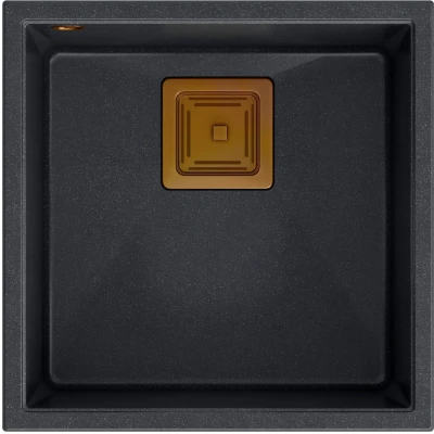 Imagen de QUADRON fregadero de cocina granito un seno tamaño 41 x 42 22,5 cm color: negro y cobre DAVID 40 moderno 1 con sifón manual