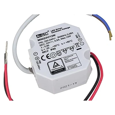 Imagen de Mini alimentador 24 V, transformador pequeño impermeable IP67, 12 W 0,5 A, para tira LED, Slim solo 49 x 47 mm