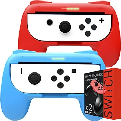 Imagen de Orzly Grips compatibles con los Joy Cons de la Nintendo Switch Pack Dos (1x Rojo y 1x Azul) Universales para Usar JoyCons