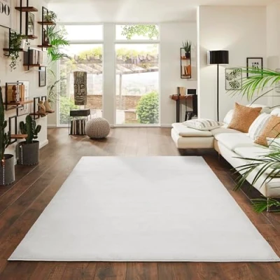 Imagen de Jimri Alfombra mullida de Pelo Corto para el hogar, Oficina, Cocina, Entrada, Pasillo, Sala Estar, Lavable a máquina, Antideslizante, Lavable, 80 x 150 cm, Creme