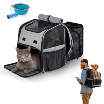 Imagen de Mobiclinic® Pets, Mochila para Mascotas. Tula, Plegable, Ventilación, Bolsillos, Incluye comedero y Bolsas, Múltiples accesos, Ajustable, 37x29x37.5 cm, Transportín Gatos Perros