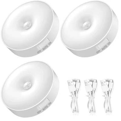 Imagen de BLUESEABUY 3 Luz Nocturna LED Recargable por USB Sensor Movimiento Luces Escaleras Interior con de para Dormitorio, Armarios, Pasillo, Escaleras, Armario,Gabinete