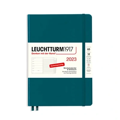 Imagen de LEUCHTTURM1917 365671 Agenda semanal y cuaderno 2023, 12 meses, verde Pacífico, tamaño mediano (A5)