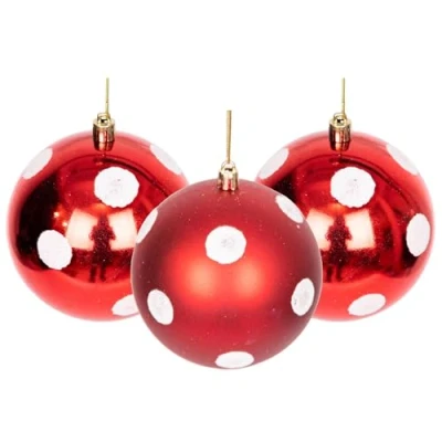 Imagen de 6 Bolas de Navidad irrompibles Lunares Rojos y Blancos, decoración árbol Navidad, Adornos Decoraciones Colgantes Vacaciones, Brillante, Mate,
