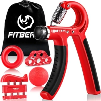 Imagen de FitBeast Hand Grip para Antebrazo Ejercitar Paquete de 5 Piezas, Fortalecedor Agarre Manos Ajustables, Ejercitador Manos, Estirar Los Dedos, Anillo Entrenar y Pelota Anti Estrés