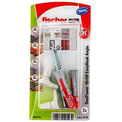 Imagen de fischer blíster con tacos EasyHook DuoPower 10X50 alcayata y tornillos colgar cuadros,estanterias. 2ud.
