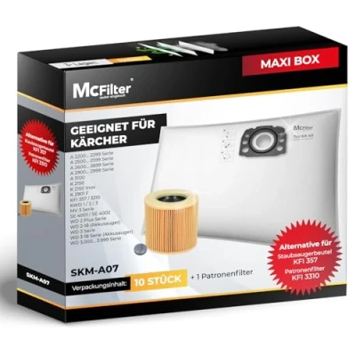 Imagen de McFilter 10 bolsas de aspiradora + 1 filtro adecuado para Kärcher KFI 357 WD 2 Plus 3 Series KWD SE 4001 4002 apto aspiradoras húmedas y secas