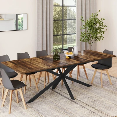 Imagen de ALIX mesa de comedor rectangular extensible con almacenaje para 10 12 personas, madera oscura y pata araña negra 200 240 cm IDMarket
