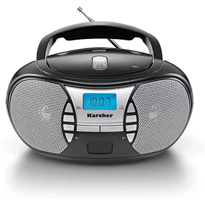 Imagen de Karcher RR 5025 B Reproductor de CD portátil con conexión a Red y batería, Radio FM Conector Auxiliar para Auriculares, Color Negro