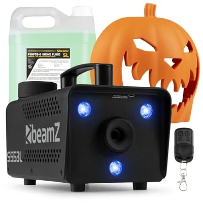 Imagen de BeamZ S553l máquina de humo decoración Halloween con cabeza calabaza LED, 550w 5L líquido, calabaza, 16 colores efecto luz, sonido, mini