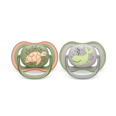 Imagen de Philips Avent Ultra Air Soother: 2 chupetes ligeros y transpirables para bebés de 6 a 18 meses, sin BPA con funda transporte esterilizadora (modelo SCF085/60)