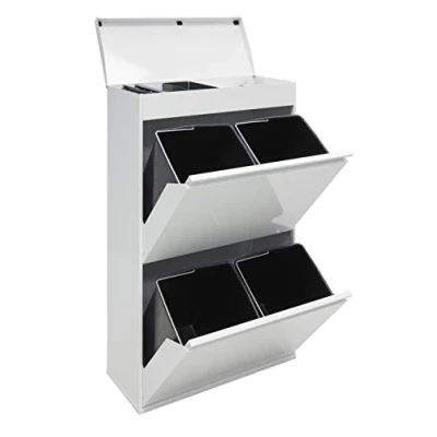 Imagen de Arregui Top CR621 B Cubo de Basura y Reciclaje Acero 4 Compartimentos con Bandeja Superior 4x17L (68L) Cubos Cocina Contenedores para Casa u Oficina blanco