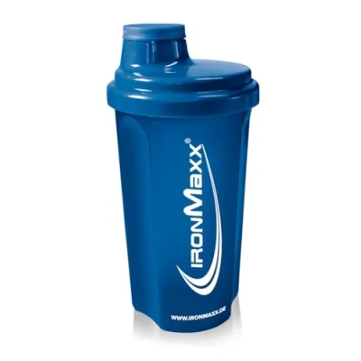 Imagen de IronMaxx Protein Shaker azul oscuro 700ml Mezclador de proteínas con tapa rosca, tamiz &amp; escala medición a prueba fugas, apto para lavavajillas y sin plastificantes BPA ni DEHP