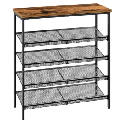 Imagen de HOOBRO Zapatero, Estantería Zapatero de 5 Niveles, Repisas Malla Metálica Ajustables, Capacidad para 16 20 Pares, Resistente, Estante Superior Espacioso, Metálico, Estilo Industrial EBF12XJ01