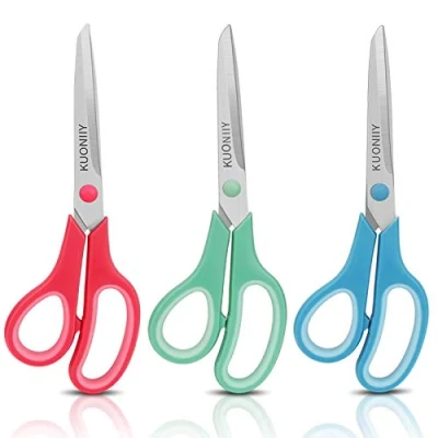 Imagen de KUONIIY Tijeras, Hoja Recubierta de Titanio Súper Afilada, Conjunto 3 Tijeras Multiusos con Mango Suave y Cómodo, 20,3 cm, Rojo, Verde, Azul