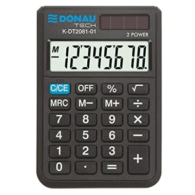 Imagen de Calculadora de Bolsillo DONAU Tech/K DT2081 01 función raíz 8 dígitos/ 90x60x11mm/ Color: Negro/calculadora con Pantalla dígitos