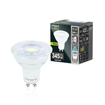 Imagen de Integral Bombilla LED 5 PACK Vidrio GU10 Frío Natural 6500K, 400LM, 3,6W (equivalente a W50) No Regulable Eficiencia energética e ideal para focos y luces empotradas en baños, cocinas, salones