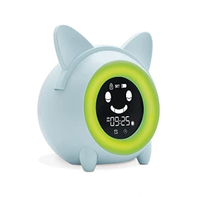 Imagen de Metronic 477347 Despertador Digital Reloj Pequeño con Luz quitamiedos, didáctico Infantil 3 melodías, Fecha, función Snooze, Siesta, azul pastel