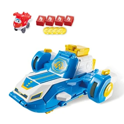 Imagen de Super Wings Mini World Aircraft Playset &amp; Jett Figure BOT Flugzeug, se transforma en una Pista Deslizante con Efectos de luz y Sonido geniales, Juguete para niños 3 4 5 6 7 años