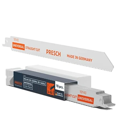 Imagen de Presch hojas sierra sable universal madera y acero inoxidable 210mm 10 piezas 8% de cobalto para metal duro Juego incl. caja