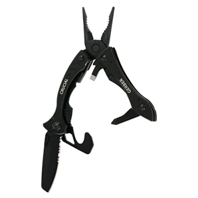 Imagen de Gerber Multiherramienta Con 9 funciones y clip para cinturón, Crucial, cortador de cinturón bloqueo forro, Longitud abierta: 9,1 cm, Negro, 31 001518