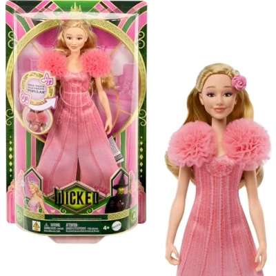 Imagen de Mattel Wicked Singing Glinda Muñeca de moda y accesorios, posable con aspecto inspirado en la película atuendo extraíble, canta &quot;Popular&quot;