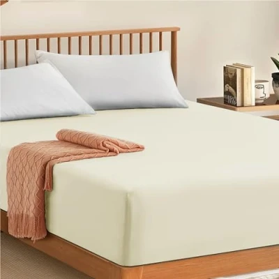 Imagen de My Home Store Sábana bajera ajustable 100% algodón egipcio 300TC calidad de hotel 30 cm (beige, King)