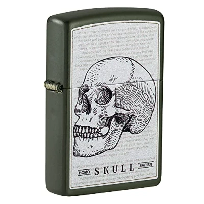 Imagen de Zippo Skull Homosapien Design, Color Image Green Matte Mechero, rellenable, en una Caja de Regalo (49602)