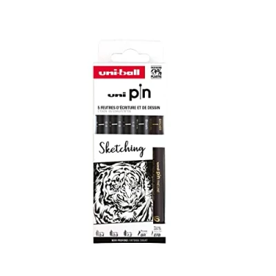 Imagen de Uni ball Estuche PIN de 5 piezas marcadores calibrados 0,4 a 1,2 mm color negro SET SKETCHING