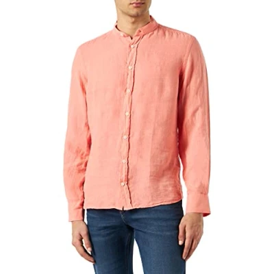 Imagen de Hackett London Garment Dyed Linen P Camisa, melocotón, M para Hombre