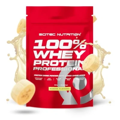 Imagen de Scitec Nutrition 100% Whey Protein Professional Mejorada con Aminoácidos Extra y Enzimas Digestivas Sin gluten aceite de palma, 500 g, Plátano