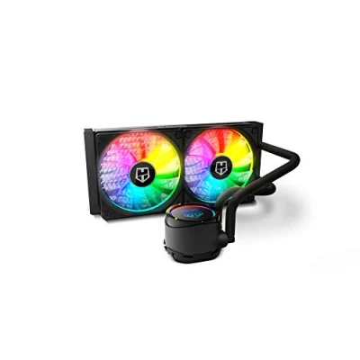 Imagen de Nox Hummer H 240 NXHUMMERH240ARGB Refrigeracion liquida ARGB, compatible con Intel&amp;AMD, dos ventiladores 120mm PMW, radiador doble base aluminio, color negro