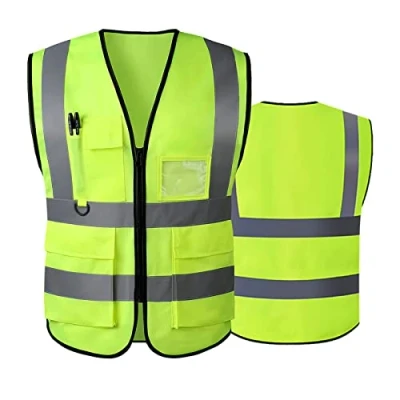Imagen de Chaleco de seguridad reflectante alta visibilidad con bolsillos delanteros cremallera Cumple las normas ANSI/ISEA, Tela verde, 4XL