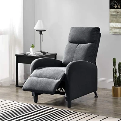 Imagen de [en.casa] Sillón Relax Elegante Butaca Reclinable 102x60x92 cm Asiento cómodo Poliéster Gris Oscuro