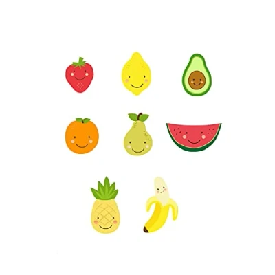 Imagen de 8 parches rodillera infantil serigrafiados para planchar en la ropa. Aplicaciones termoadhesivas reparar y decorar pantalones, chaquetas, jerseys, mochilas (Frutas)