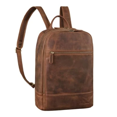Imagen de STILORD &#039;Willis&#039; Mochila Grande Cuero para Hombre y Mujer de Viaje Trabajo Escolar Portatil 15 Pulgadas Backpack Piel Auténtica, Color:marrón medio