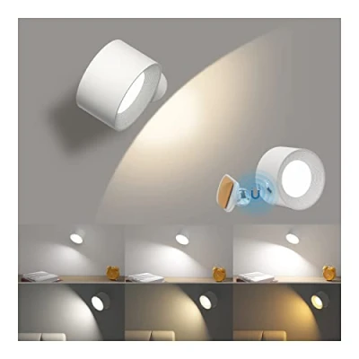 Imagen de Lámpara de pared con batería LED Coollamp para dormitorio luz cálida/natural/blanca, 3 niveles brillo, recargable, control táctil, rotación 360 , dormitorio, escaleras