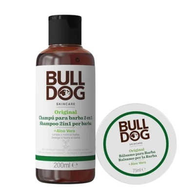 Imagen de Bulldog Cuidado Facial para Hombres Kit Rutina de Barba Larga, Champú &amp; Acondicionador 200 ml + Bálsamo 75