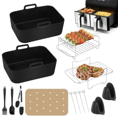Imagen de NVIYAM Air Fryer Accesorios, Molde Silicona Freidora de Aire Sin Aceite, Dual Zone Accesorios para Ninja Foodi AF500EU, AF400EU, AF300EU, 7,6L 9,5L