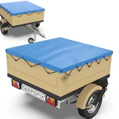 Imagen de Tarpofix® Lona para remolque plana 130x110x7,5cm incl cuerda de con bordes reforzados PVC Cubierta ideal varios modelos remolques automóviles 350kg 500kg FP DDR