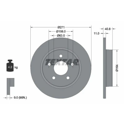Imagen de TEXTAR PRO 92239003 Disco de freno 271 11 05/05 108 macizo revestido sin perno sujeción rueda, buje rueda FORD: FOCUS 3, 3 Turnier