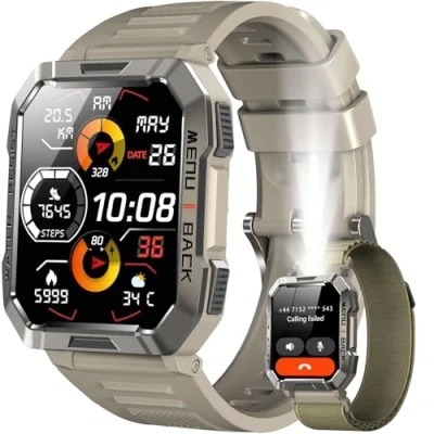 Imagen de IOWODO Reloj Inteligente Hombre con Linterna, 2.01&quot; HD Smartwatch Llamadas Bluetooth/Brújula/Monitor de Sueño,900mAh Deportivo 100+ Modos Deportivos para iOS&amp; Android (Gris)