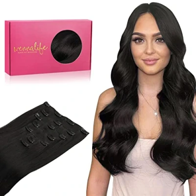 Imagen de WENNALIFE Extensiones Clip Pelo Natural, 45cm 120g 7 Piezas, Negro Natural de Remy Cabello Postizos Mujer