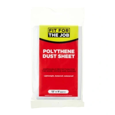 Imagen de Fit For The Job Paño protector de lámina antipolvo polietileno 12 pies x 9 (3,6 mx 2,7 m), a prueba polvo e impermeable, ideal para cubrir y proteger pisos muebles contra derrames